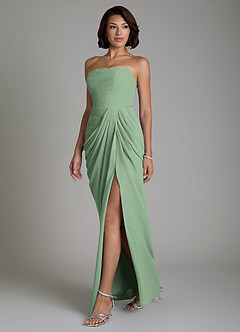 Azazie Nyra Bridesmaid Dresses Matcha Sheath Corset Chiffon Dress image6