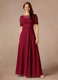 Azazie Raissa Mother of the Bride Dresses Burgundy A-Line Lace Chiffon Dress image1
