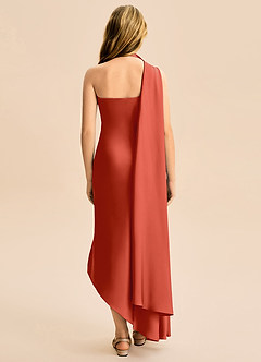 Azazie Briony Junior Rust Sheath Pleated Stretch Satin Dress image2