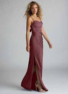 Azazie Mai Bridesmaid Dresses Sangria Sheath Pleated Stretch Satin Dress image4