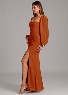 Azazie Brixley Vestidos de damas de honor Vestido de Pimenton de Gasa de Corte Sirena con Manga larga image5