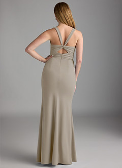 Azazie Mero Final Sale Taupe Sheath Pleated Stretch Crepe Dress image2