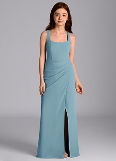Azazie Mero Junior Meerjungfrau-Linie Plissee Chiffon Kleid Stimmungsvolles Blau image6