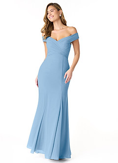 Azazie Lecia Final Sale Black Empire Off-The-Shoulder Pleated Chiffon Convertible Dress image1