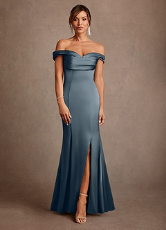 Azazie Boone Kleider für die Brautmutter Meerjungfrau-Linie Schulterfrei Stretch-Satin Kleid Zwielichtviolett image2