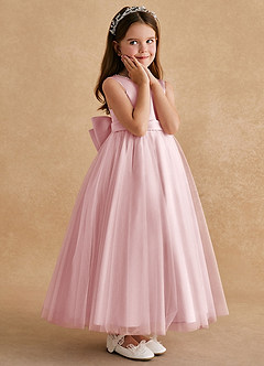 Azazie Cookie Flower Girl Dresses Powder Pink A-Line Bow Tulle Dress image3