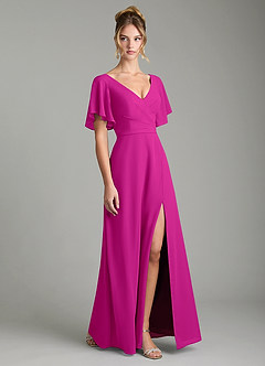 Azazie Ambrosia Bridesmaid Dresses Fuchsia A-Line Pleated Chiffon Dress image5
