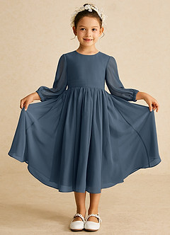 Azazie Lolo Robe Demoiselle D'honneur Fillette Robe Trapèze en Mousseline de soie avec manches Neptune image3
