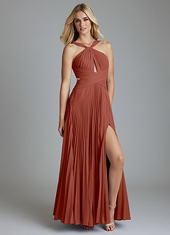 Azazie Hosanna Bridesmaid Dresses Auburn A-Line Pleated Chiffon Dress image1