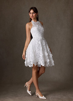 Azazie Cyra Wedding Dresses Diamond White A-Line Lace Dress image5