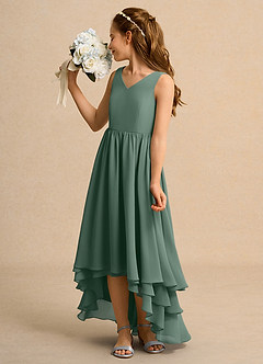 Azazie Kitten Junior Formal vestidos de niña de las flores Vestido de Eucalipto de Gasa de Corte En A image5