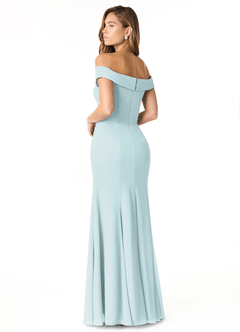 Azazie Lecia Bridesmaid Dresses Mist Empire Off-The-Shoulder Pleated Chiffon Convertible Dress image5