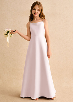 Azazie Joella Girls Formal Robe Demoiselle D'honneur Fillette Robe Trapèze en Mat Satiné Plissé Rose Pâle image2