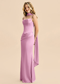 Azazie Sorrel Junior Candy Pink Mermaid Ruched Stretch Satin Dress image5