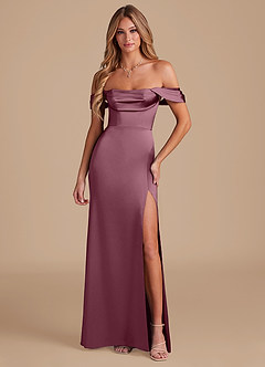 Azazie Saige Bridesmaid Dresses Cabernet A-Line Off the Shoulder Metallic Satin Convertible Dress image5