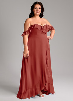 Azazie Lyra Bridesmaid Dresses Terracotta A-Line Chiffon Convertible Dress image13