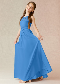 Azazie Bibiane Junior Abito A-Line in Chiffon Plissettato Blue Jay image3