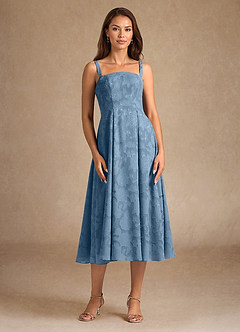 Azazie Lorain Mother of the Bride Dresses Steel Blue A-Line Pleated Floral Burnout Dress image9