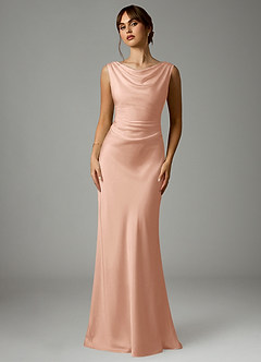 Azazie Kieryn Bridesmaid Dresses Rose Gold Mermaid Pleated Stretch Satin Dress image1