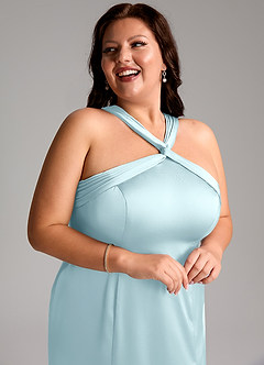 Azazie Rue Bridesmaid Dresses Cloud Blue Mermaid Pleated Stretch Satin Dress image13