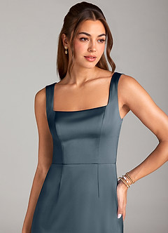 Azazie Flori Bridesmaid Dresses Twilight Sheath Side Slit Stretch Satin Dress image5