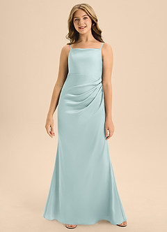 Azazie Renna Junior Mist A-Line Pleated Stretch Satin Dress image4