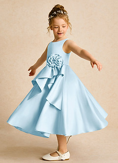 Azazie Hermia Flower Girl Dresses Sky Blue A-Line Sleeveless Matte Satin Dress image3