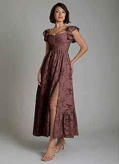 Azazie Anaya Brautjungfernkleider A-Linie Gestreift Blumen-Burnout Kleid Espresso image5