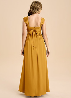 Azazie Hattie Junior Butterscotch A-Line Pleated Stretch Satin Dress image2