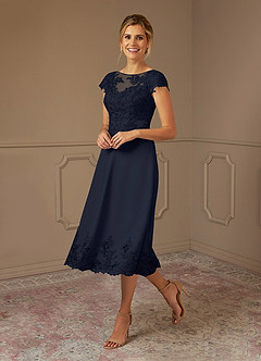 Azazie Terrano Mother of the Bride Dresses Dark Navy A-Line Scoop Lace Dress image2