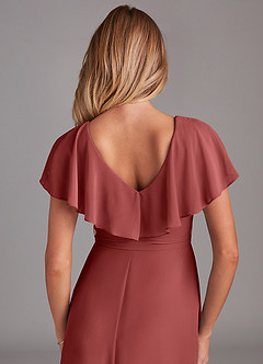 Azazie Lainey Bridesmaid Dresses Terracotta A-Line with Pockets Chiffon Dress image2