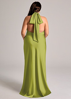 Azazie Velli Bridesmaid Dresses Lemongrass Mermaid High Neck Stretch Satin Dress image8