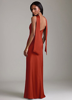 Azazie Cassiana Jurken voor bruidsmeisjes Jurk van Stretch Satijn met Zeemeermin Geplooid Roest image2