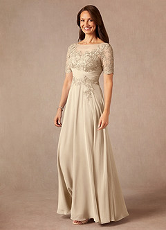 Azazie Raissa Mère de la mariée Robes Robe Trapèze en Mousseline de soie Dentelle Champagne image3