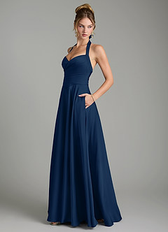 Azazie Tenaya Bridesmaid Dresses Dark Navy A-Line Sweetheart Neckline Stretch Satin Dress image5