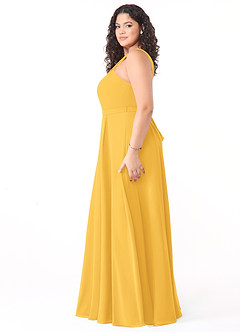 Azazie Dixie Bridesmaid Dresses Marigold A-Line Halter Pleated Chiffon Dress image2