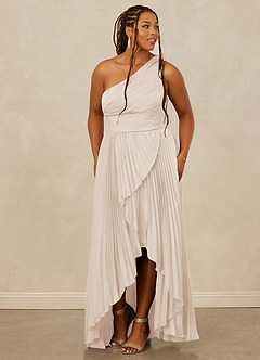 Christian Siriano Bridal for Azazie 1008 Bridesmaid Dresses White Alabaster A-Line One Shoulder Stretch Satin Dress image3