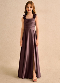 Azazie Rosita Girls Formal Blumenmädchenkleider A-Linie Plissee Matte Satin Kleid Espresso image3