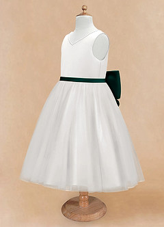 Azazie Seline Flower Girl Dresses Ivory Pine A-Line Bow Tulle Dress image8