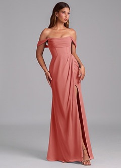 Azazie Johana Robes de demoiselle d'honneur Robe Sirène Convertible en Mousseline de soie Épaule décolletée Antique Rose image6