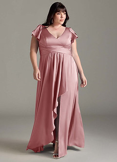 Azazie Omari Vestidos de damas de honor Vestido de Rosa Polvorienta de Satén Elástico de Corte en A image8