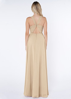Azazie Jane Brautjungfernkleider A-Linie V-Hals Gefaltet Chiffon Kleid Champagner image2
