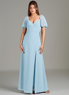 Azazie Phylicia Bridesmaid Dresses Sky Blue A-Line Bow Chiffon Dress image2