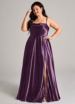 Azazie Elle Brautjungfernkleider A-Linie mit Taschen Metallischer Satin Kleid Pflaume image10