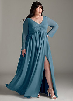 Azazie Teton Zwangerschaps Bruidsmeisjekleding A-Lijn Lange mouw Chiffon Vloerlengte Jurk image11