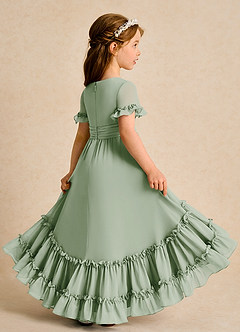 Azazie Kass Flower Girl Dresses Dusty Sage A-Line Pleated Chiffon Dress image6