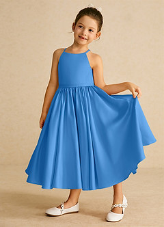 Azazie Sunray Flower Girl Dresses Blue Jay A-Line Spaghetti Strap Matte Satin Dress image3