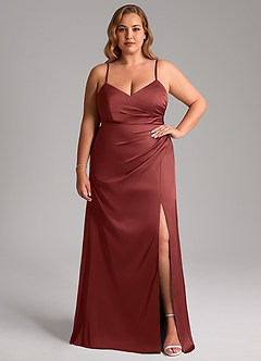 Azazie Azuree Bridesmaid Dresses Terracotta A-Line Pleated Stretch Satin Dress image11