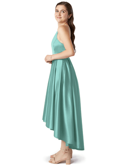 Azazie Jemima Junior A-Linie mit Taschen Stretch-Satin Kleid Aqua image3