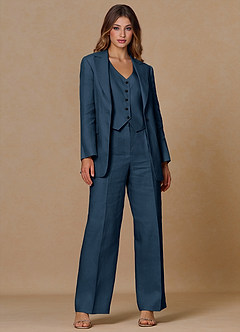 front Belicia Dark Navy 100% Linen 3-Piece Suit